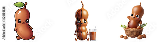 Wallpaper Mural Three cartoon tamarind characters in various poses against a solid color studio style setting display on transparent background Torontodigital.ca