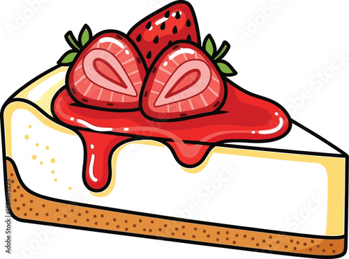 Delicious cheesecake slice with strawberry topping on a white background art