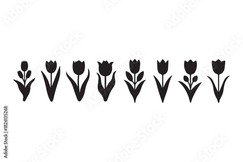 Stylized Black Tulip Flower Icons Set