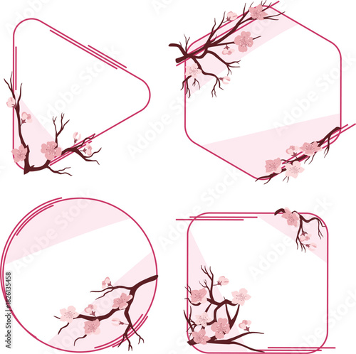 桜の枝をあしらった和風フレーム素材セット