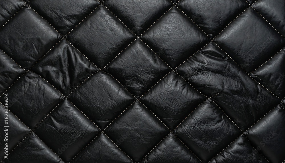 Obraz premium Close-up view of textured, black, quilted leather pattern