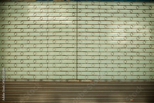 a metal door garage with pattern