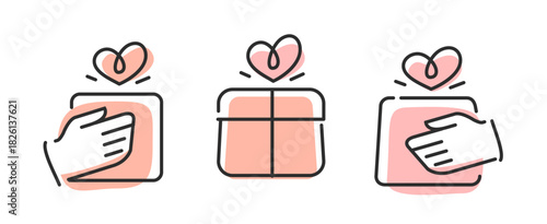 Set of gift box with ribbon. Box with ribbon line icon. Surprise, delivery symbol