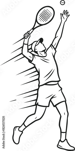 Focused tennis player serving the ball with powerful motion and speed during a competitive match