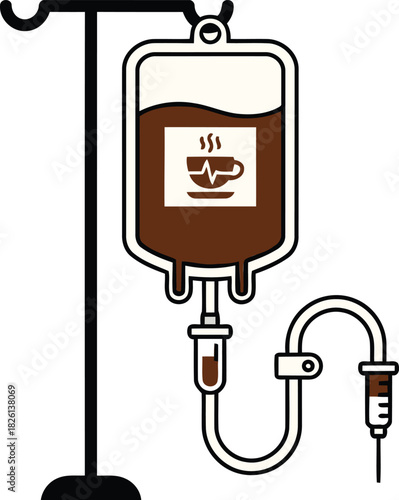 Coffee addict needs an intravenous drip to maintain focus and high energy for a productive day