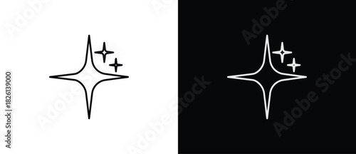 Sparkling star icons in line style. Artificial Intelligence symbol. Sparkling star signs vector illustration in transparent and black background. Editable stroke.