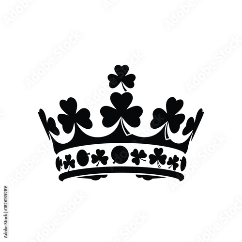 Black silhouette of a royal crown decorated with shamrocks