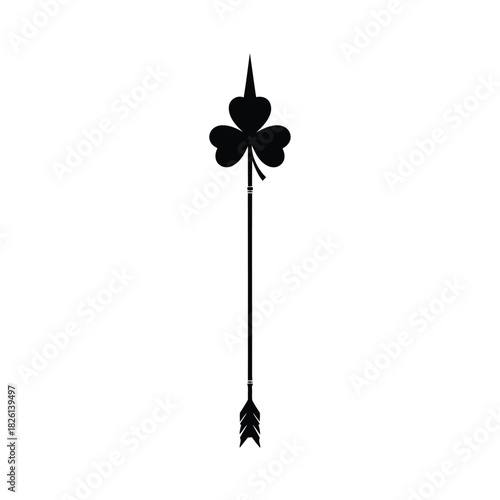 Black silhouette of an arrow with a shamrock fletching