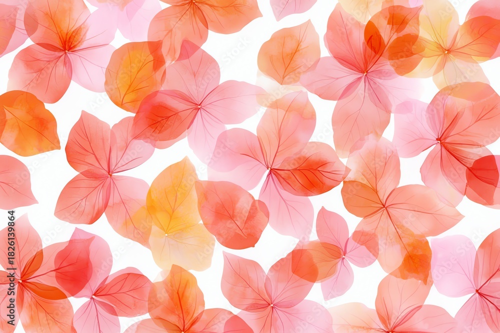Obraz premium Hydrangea Flower Pattern in Orange and Pink Hues on White Background