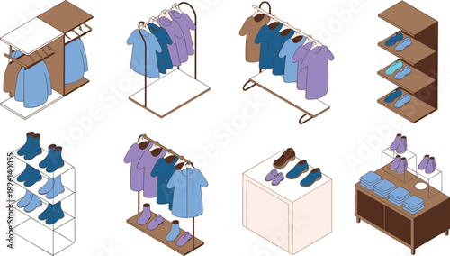 Isometric winter landscape illustration with snowy mountains, frozen lakes, wooden cabins, pine trees, docks, and small boat, cozy holiday scene