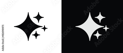 Glittering icons, Sparkling star icons in flat style. Artificial Intelligence symbol. Sparkling star signs vector illustration in transparent and black background. 