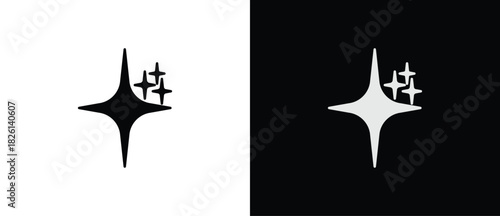 Glittering icons, Sparkling star icons in flat style. Artificial Intelligence symbol. Sparkling star signs vector illustration in transparent and black background. 