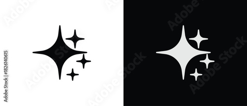 Glittering icons, Sparkling star icons in flat style. Artificial Intelligence symbol. Sparkling star signs vector illustration in transparent and black background. 