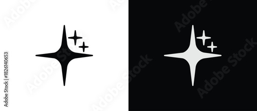 Glittering icons, Sparkling star icons in flat style. Artificial Intelligence symbol. Sparkling star signs vector illustration in transparent and black background. 