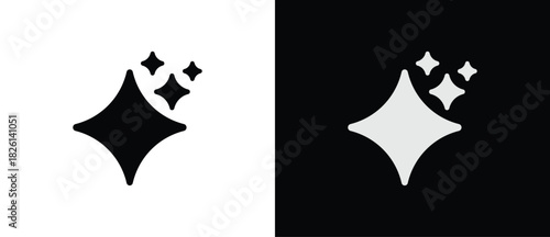Glittering icons, Sparkling star icons in flat style. Artificial Intelligence symbol. Sparkling star signs vector illustration in transparent and black background. 