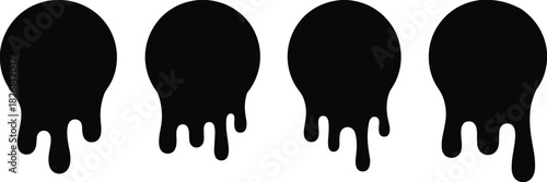 Minimal black dripping paint circle silhouette design, abstract liquid drop shape illustration, modern graphic element for creative backgrounds, posters, branding