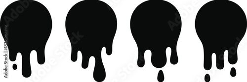 Minimal black dripping paint circle silhouette design, abstract liquid drop shape illustration, modern graphic element for creative backgrounds, posters, branding