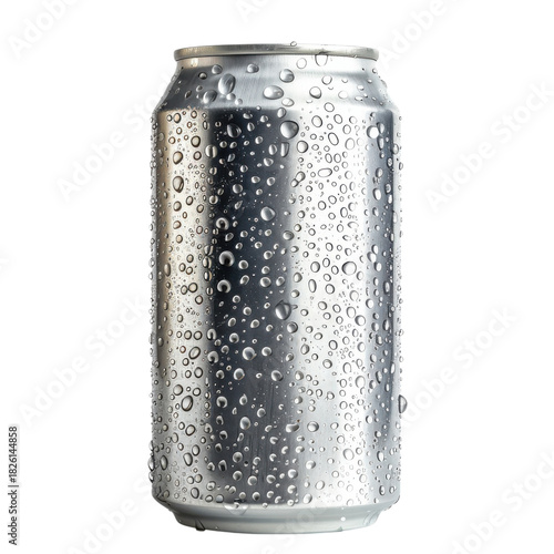 Refreshing Soda Can Glistening With Water Drops on White Background
