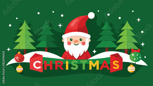 Santa Claus with Merry Christmas text on a vibrant green backdrop..eps