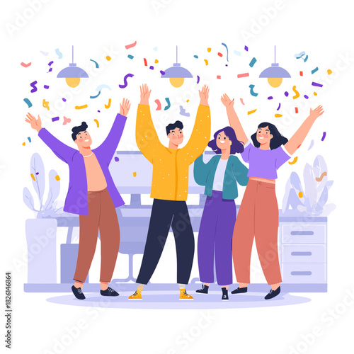 A team of colleagues celebrating success in the office