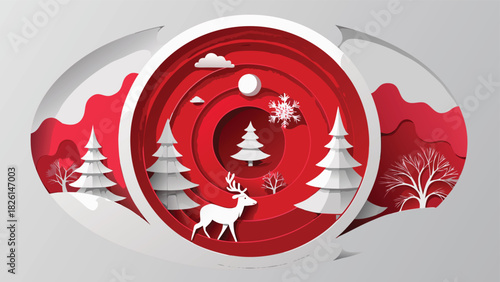 Festive Christmas background featuring Santa Claus with reindeer against a snowy landscape..eps