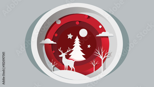 Joyful Christmas illustration showcasing Santa Claus alongside reindeer in a winter wonderland setting..eps