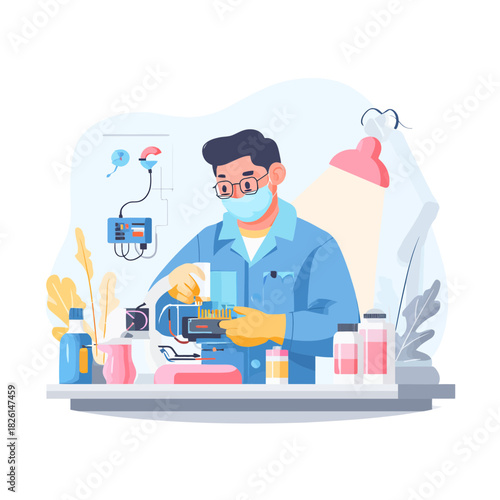 Scientist in Lab Performing Medical Research Experiment