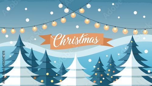 beautifully decorated Christmas tree with twinkling lights and garland, set against a festive background..eps