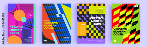 Modern abstract covers set, minimal covers design. Colorful geometric background, vector illustration.