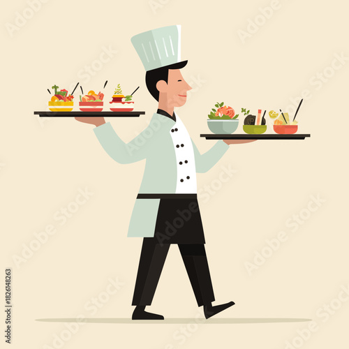 Chef carrying trays of delicious food at a catered event