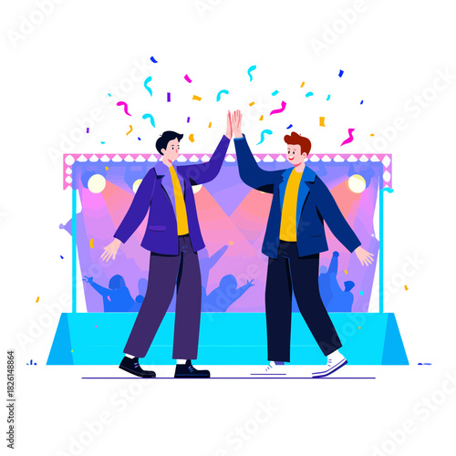Two business people giving high five during a celebration