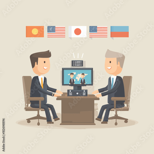 Two Businessmen Interpreting During a Video Conference Meeting