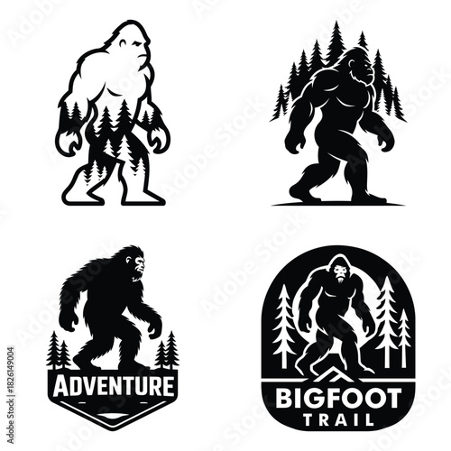 Bigfoot Sasquatch Silhouette Logo Collection - Vector Icons with Forest and Adventure Theme