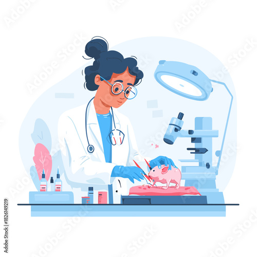 Veterinarian performing surgery on a mouse in a medical laboratory