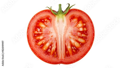 Wallpaper Mural Fresh Ripe Tomato Slice Isolated on White Background Showing Juicy Red Flesh, Seeds, and Natural Texture of Healthy Organic Vegetable Torontodigital.ca