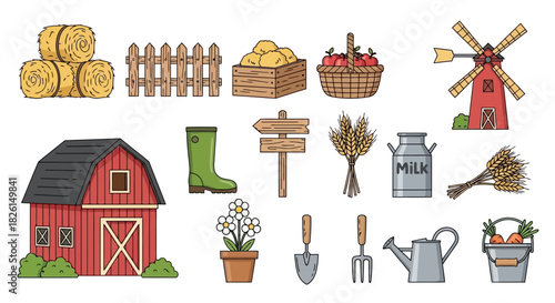 Charming Farm and Garden Vector Illustration Collection: A Whimsical Assortment for Creative