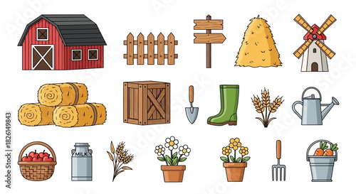 Charming Farm and Garden Icon Set: A Delightful Vector Illustration Collection for Creative Projects