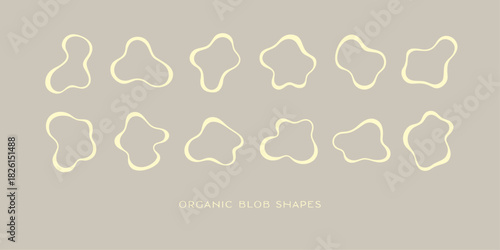 Amorphous organic blob shapes with soft wavy contours in a minimalist abstract style. Refined collage elements for branding, logo design, packaging, and modern graphic layouts.