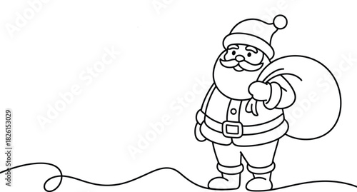 Santa claus with sack line art Vector