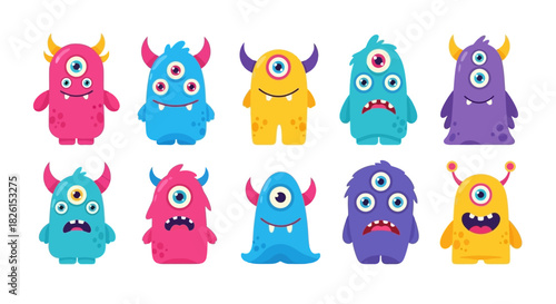 Collection of Adorable Cartoon Monster Characters, Perfect for Children's Designs and Illustrations