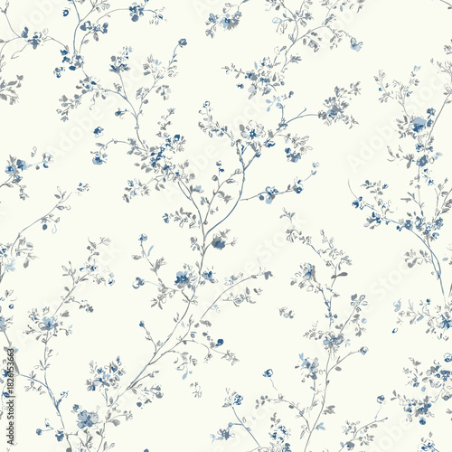 Blue Toile Floral Seamless Pattern Vector illustration 03