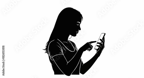 Silhouette of a young woman using her modern smartphone device.