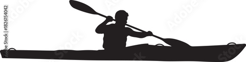 Solo paddler in kayak silhouette for water sports recreation