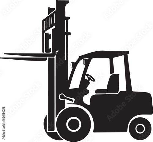 Industrial forklift truck silhouette vector icon for logistics.