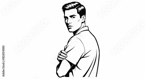 Confident Man with Folded Arms Looking Over Shoulder.