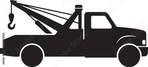 Tow truck silhouette icon for vehicle recovery, breakdown aid