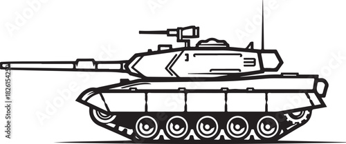Military tank illustration with long cannon weapon design vector art