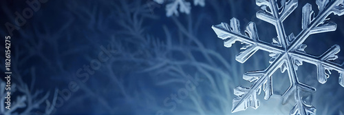 Wallpaper Mural Close-up shot of a large, detailed snowflake set against a deeply textured, cold blue background, conveying a moody and icy winter atmosphere. Represents cold, ice, detail, and seasonal depth Torontodigital.ca