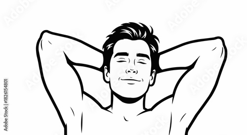 Black and white line art illustration of a man relaxing.
