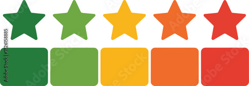 Five star rating system with color gradient from green to red